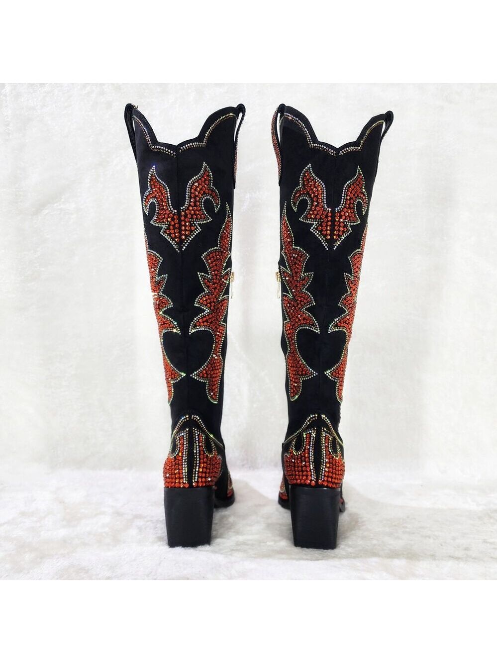 NIB Harley Girl Country Western Cowgirl Knee Boots Rhinestones Black Orange - Picture 14 of 16